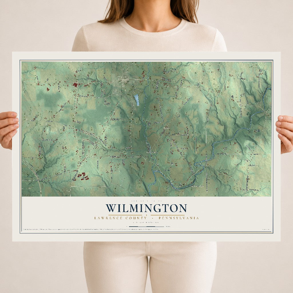 Map of Wilmington, Lawrence County, Pennsylvania, 18 x 24 inch unframed archival matte print