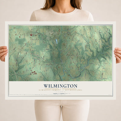 Map of Wilmington, Lawrence County, Pennsylvania, 18 x 24 inch unframed archival matte print