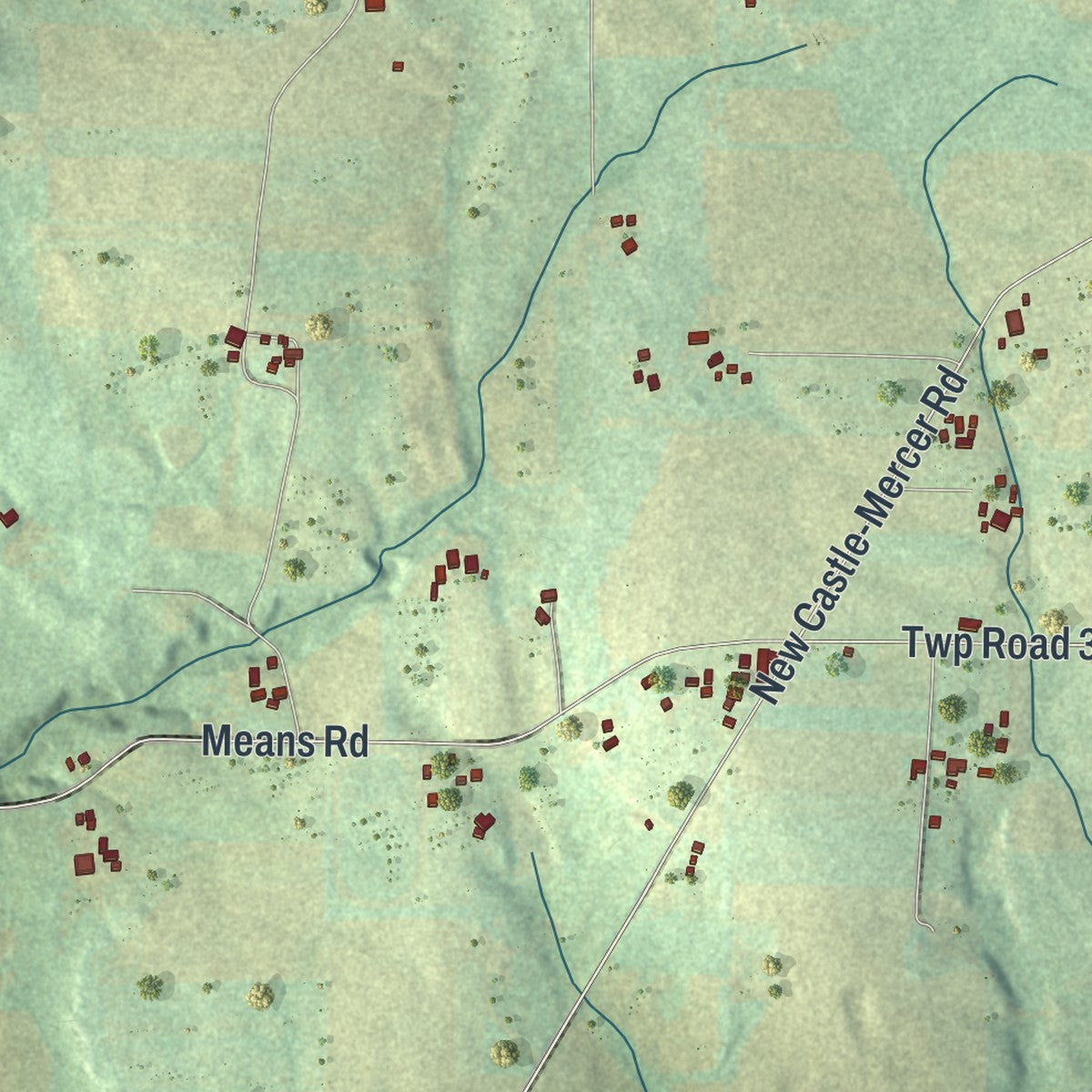 Close-up of the map of Wilmington, Mercer County, Pennsylvania print showing street and building detail