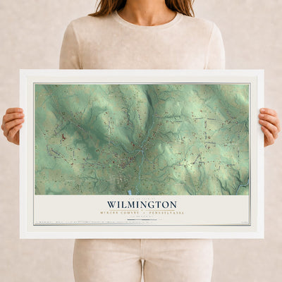 Map of Wilmington, Mercer County, Pennsylvania, 12 x 18 inch print in a white wood frame