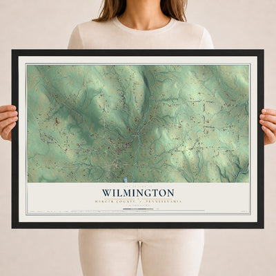 Map of Wilmington, Mercer County, Pennsylvania, 18 x 24 inch print in a black wood frame