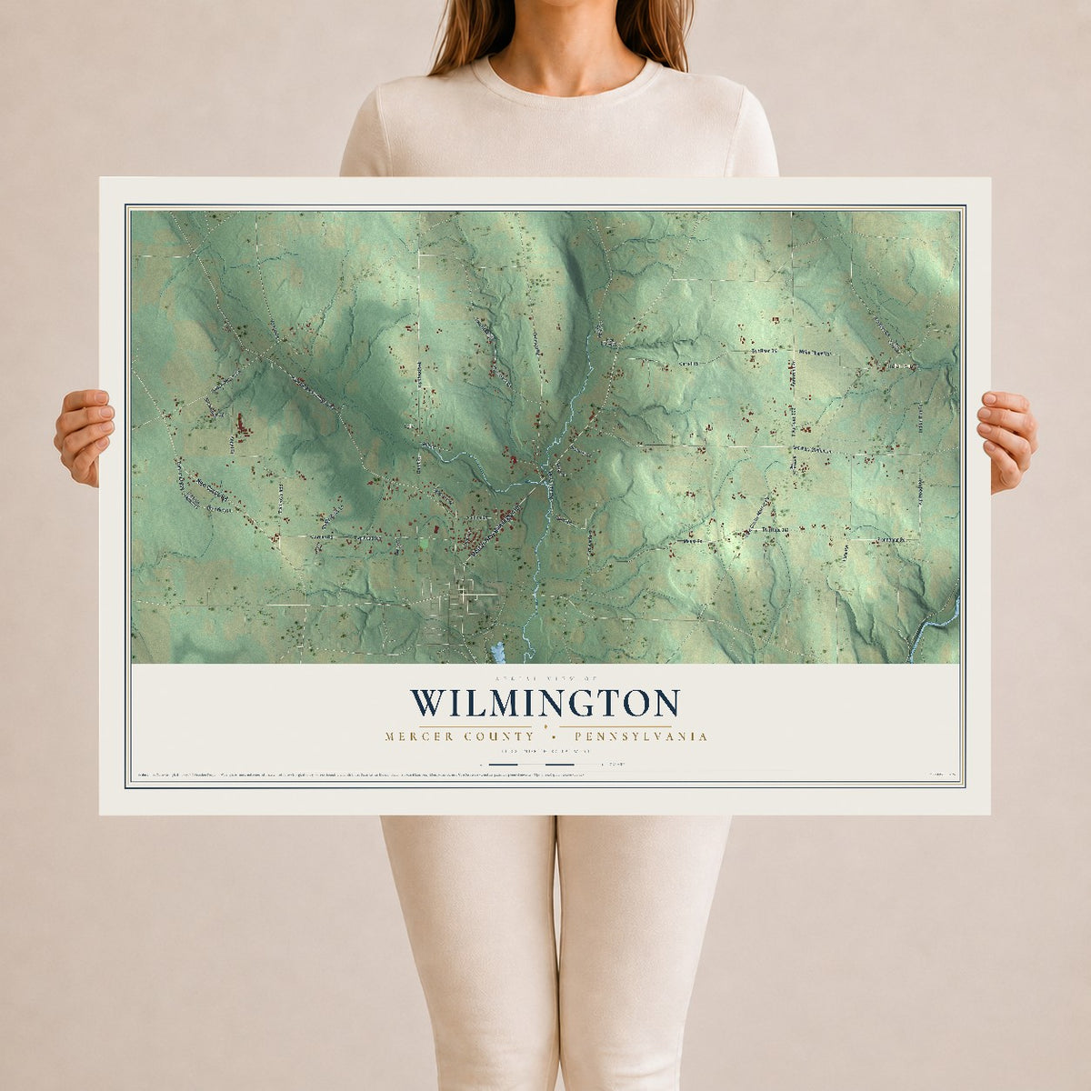 Map of Wilmington, Mercer County, Pennsylvania, 24 x 36 inch unframed archival matte print