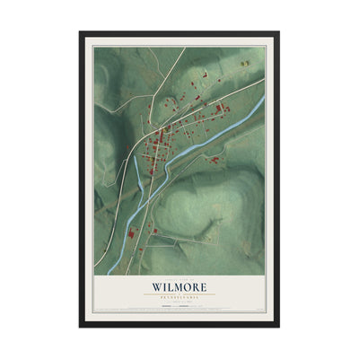 Map of Wilmore, Pennsylvania, 12 x 18 inch print in a black wood frame