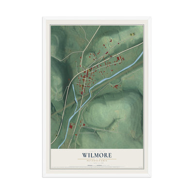 Map of Wilmore, Pennsylvania, 12 x 18 inch print in a white wood frame
