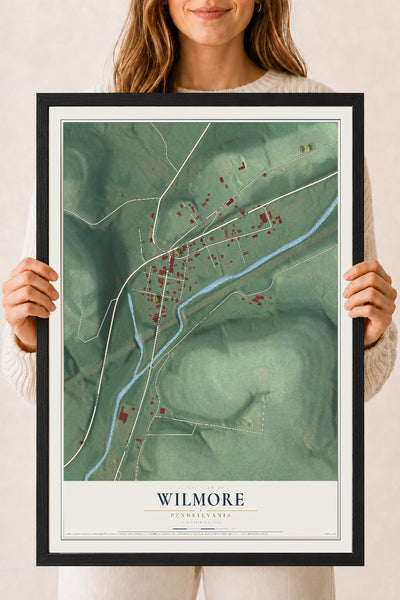 Map of Wilmore, Pennsylvania, 18 x 24 inch print in a black wood frame
