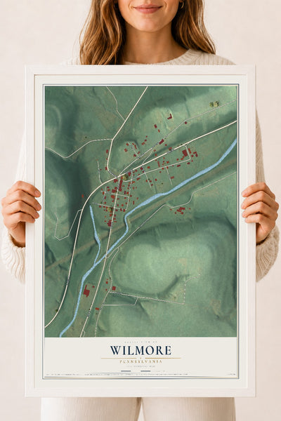 Map of Wilmore, Pennsylvania, 18 x 24 inch print in a white wood frame