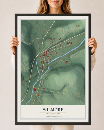 Map of Wilmore, Pennsylvania, 24 x 36 inch print in a black wood frame