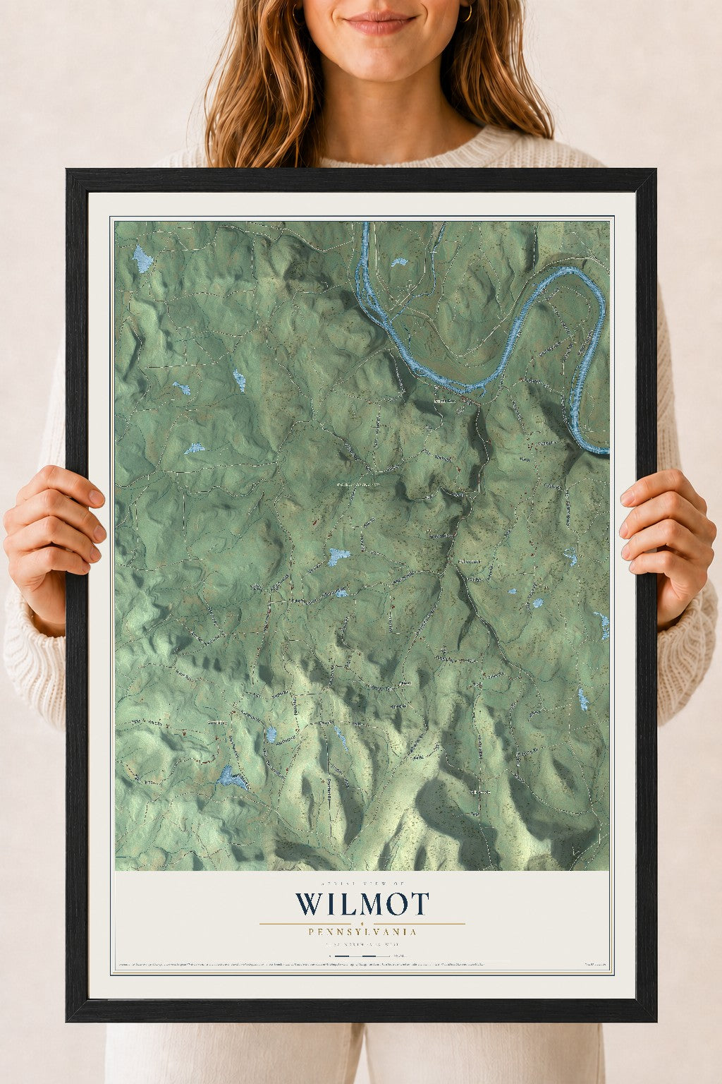 Map of Wilmot, Pennsylvania, 18 x 24 inch print in a black wood frame