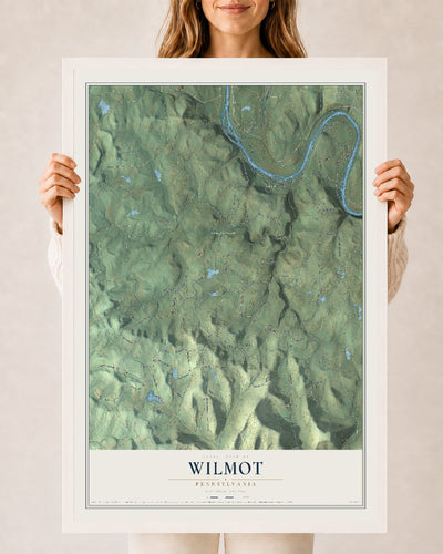 Map of Wilmot, Pennsylvania, 24 x 36 inch print in a white wood frame