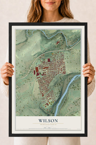 Map of Wilson, Pennsylvania, 18 x 24 inch print in a black wood frame