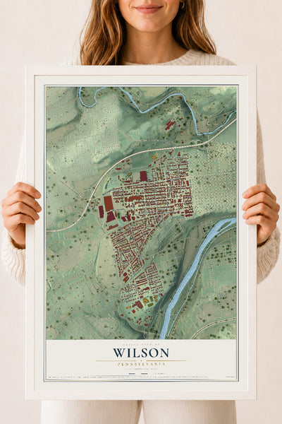 Map of Wilson, Pennsylvania, 18 x 24 inch print in a white wood frame
