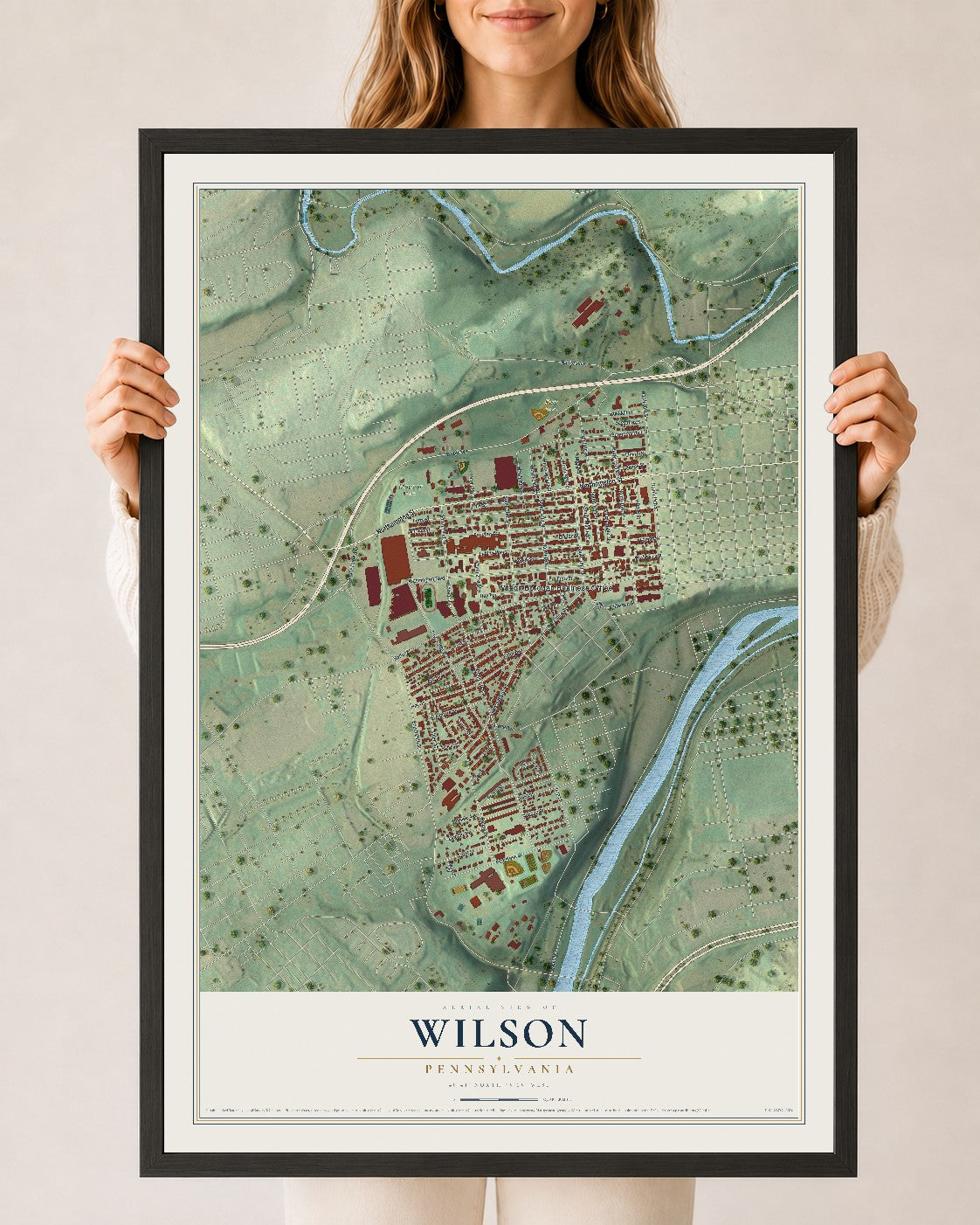 Map of Wilson, Pennsylvania, 24 x 36 inch print in a black wood frame