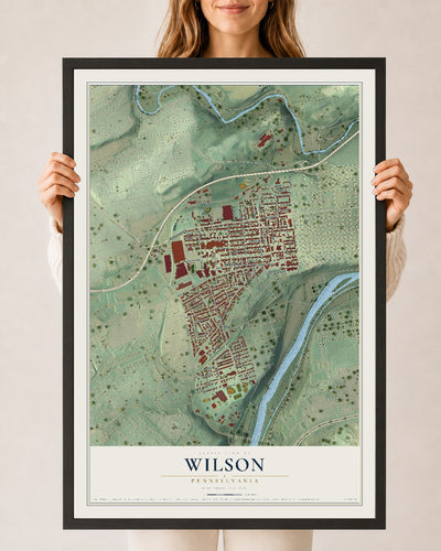 Map of Wilson, Pennsylvania, 24 x 36 inch print in a black wood frame