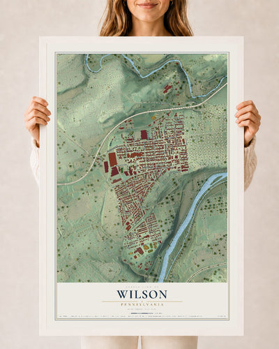 Map of Wilson, Pennsylvania, 24 x 36 inch print in a white wood frame
