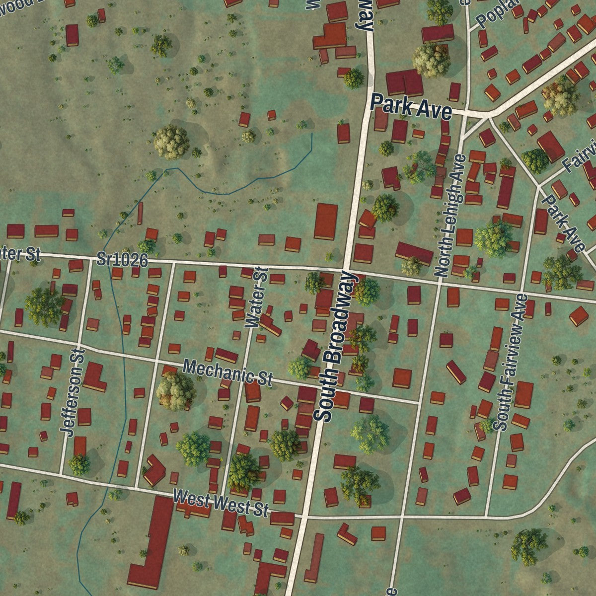 Close-up of the map of Wind Gap, Pennsylvania print showing street and building detail