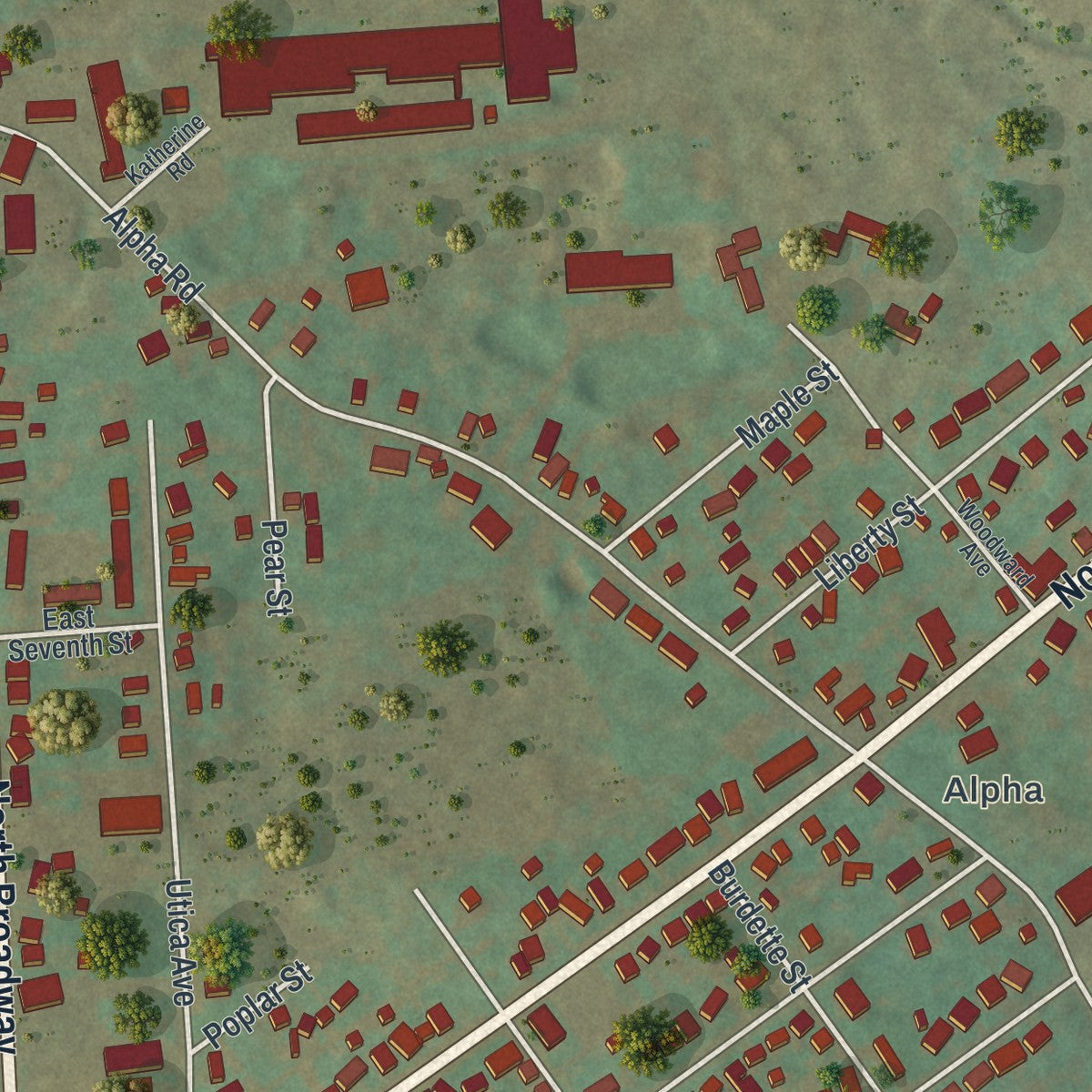 Second close-up of the map of Wind Gap, Pennsylvania print showing more streets and buildings