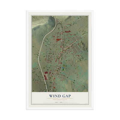 Map of Wind Gap, Pennsylvania, 12 x 18 inch print in a white wood frame
