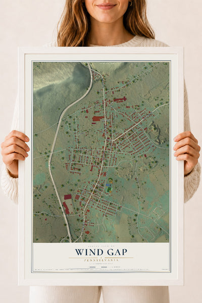Map of Wind Gap, Pennsylvania, 18 x 24 inch print in a white wood frame