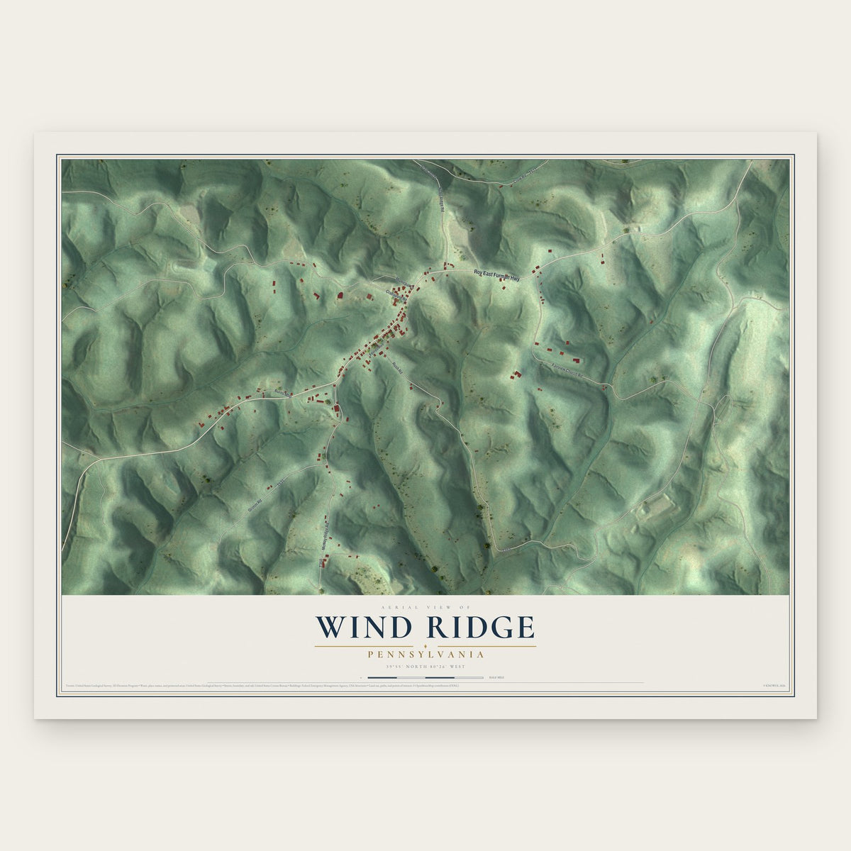 Wind Ridge, Pennsylvania map print, the full design