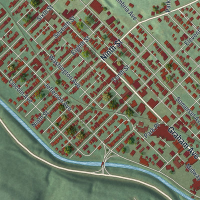 Close-up of the map of Windber, Pennsylvania print showing street and building detail