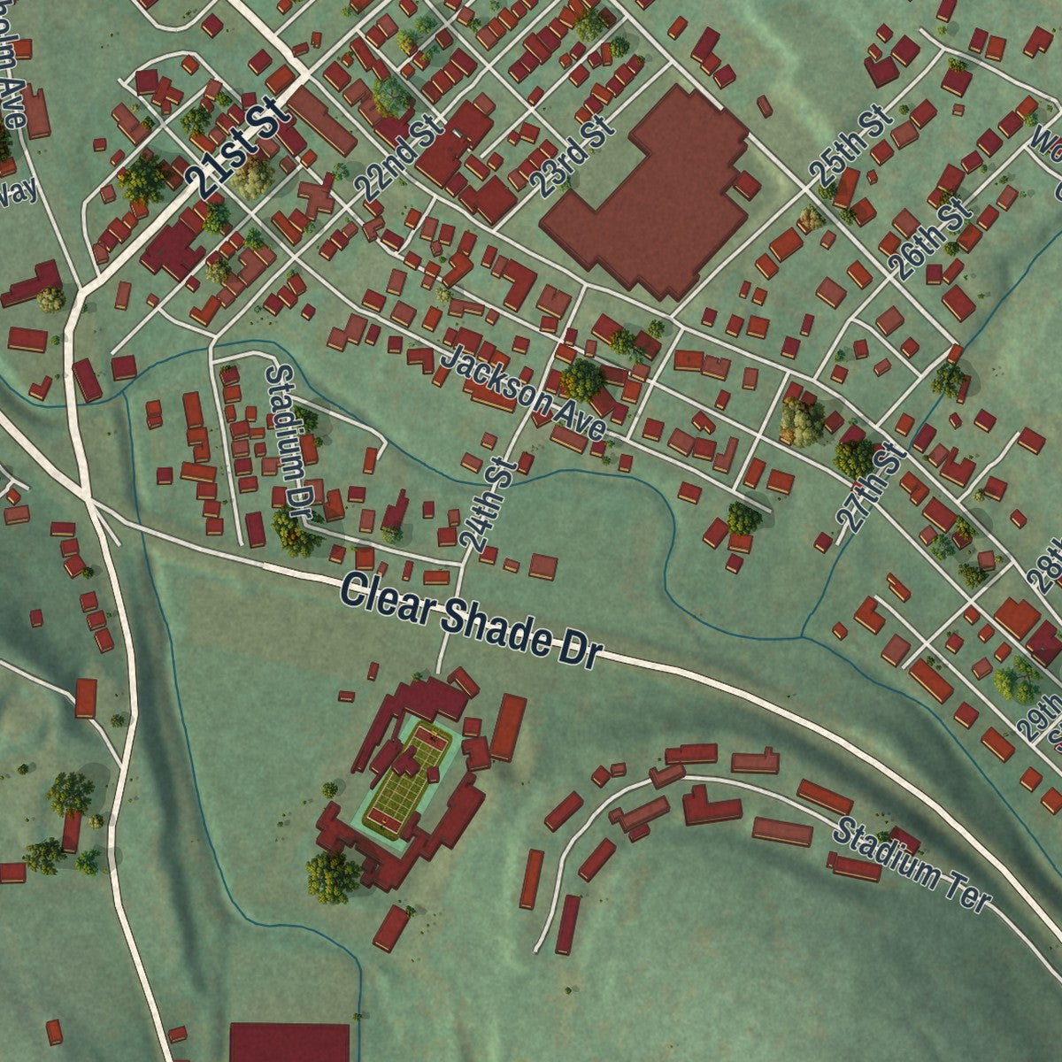Second close-up of the map of Windber, Pennsylvania print showing more streets and buildings