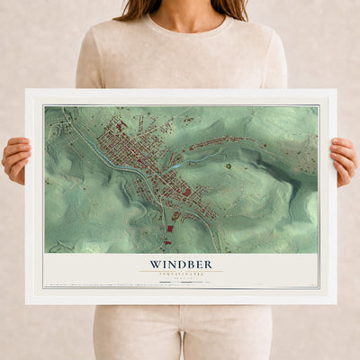 Map of Windber, Pennsylvania, 12 x 18 inch print in a white wood frame