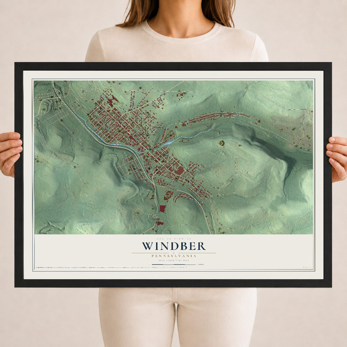Map of Windber, Pennsylvania, 18 x 24 inch print in a black wood frame
