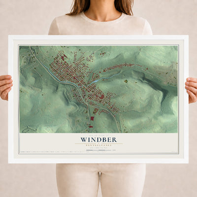 Map of Windber, Pennsylvania, 18 x 24 inch print in a white wood frame