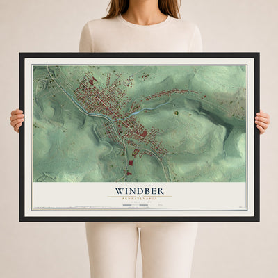 Map of Windber, Pennsylvania, 24 x 36 inch print in a black wood frame