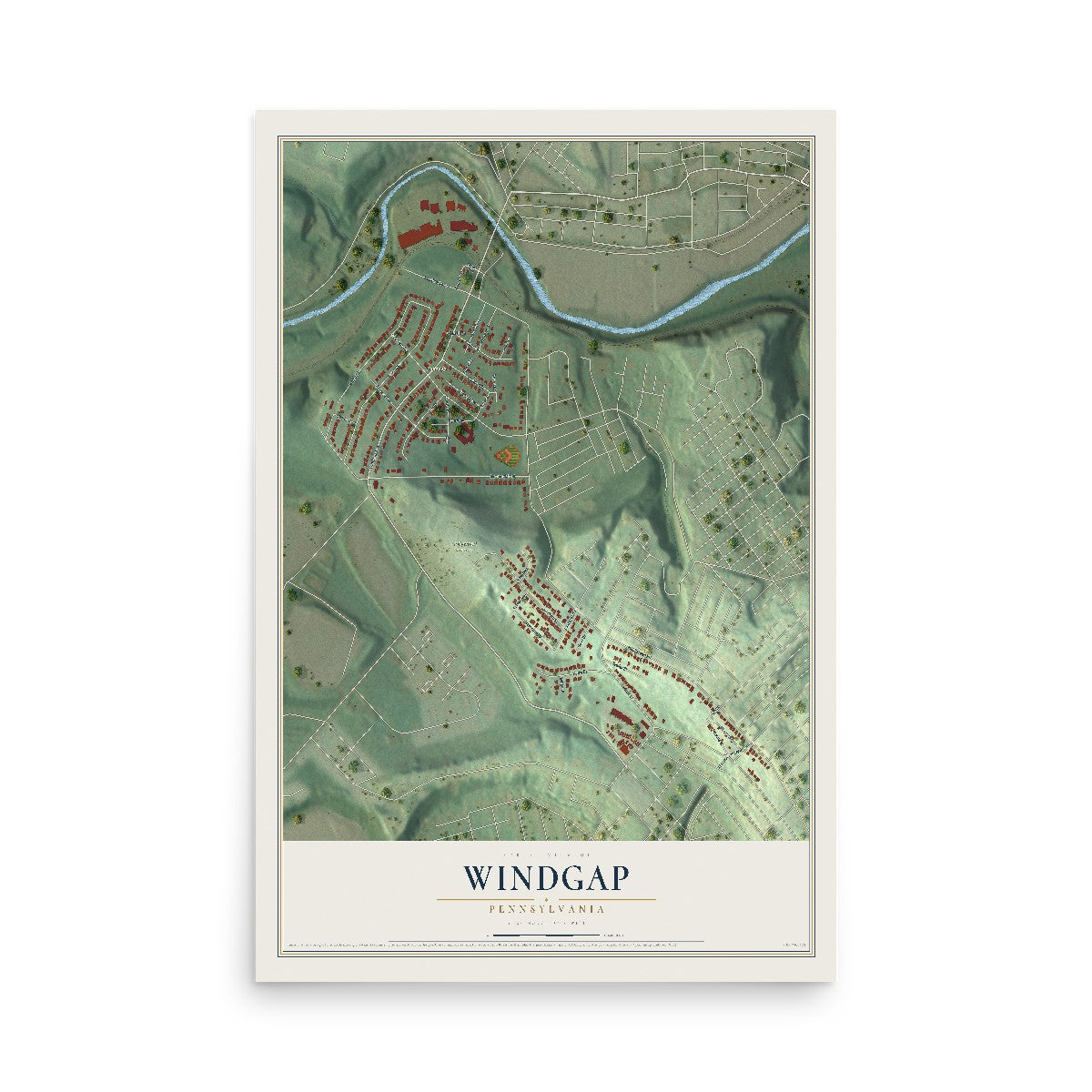 Map of Windgap, Pennsylvania, 12 x 18 inch unframed archival matte print
