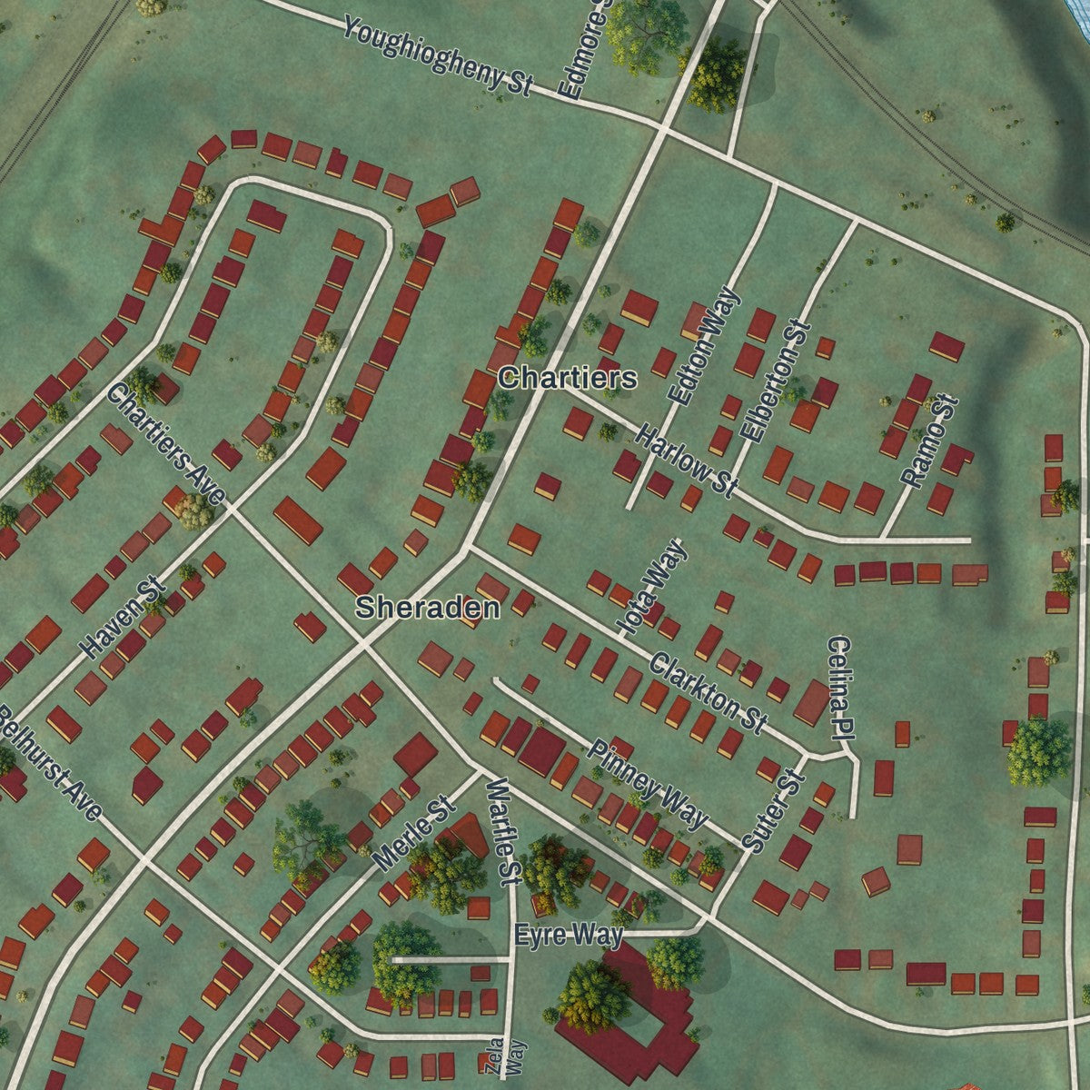 Second close-up of the map of Windgap, Pennsylvania print showing more streets and buildings