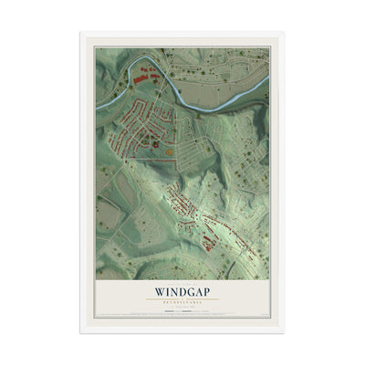 Map of Windgap, Pennsylvania, 12 x 18 inch print in a white wood frame