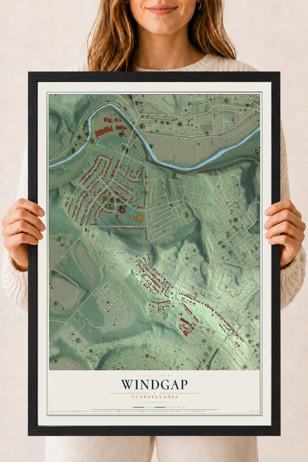Map of Windgap, Pennsylvania, 18 x 24 inch print in a black wood frame