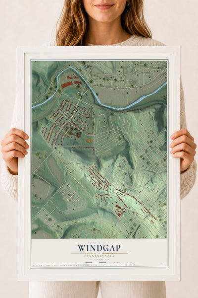 Map of Windgap, Pennsylvania, 18 x 24 inch print in a white wood frame