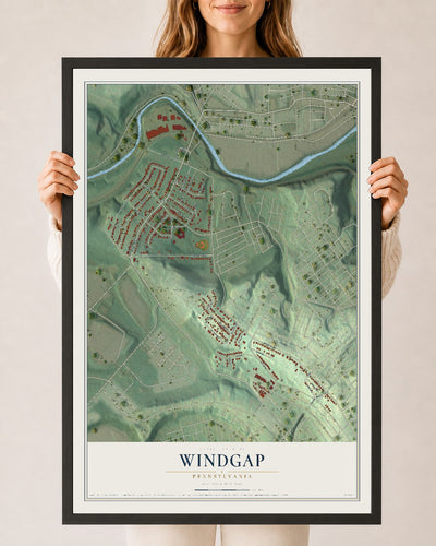 Map of Windgap, Pennsylvania, 24 x 36 inch print in a black wood frame