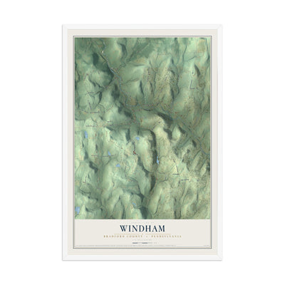 Map of Windham, Bradford County, Pennsylvania, 12 x 18 inch print in a white wood frame