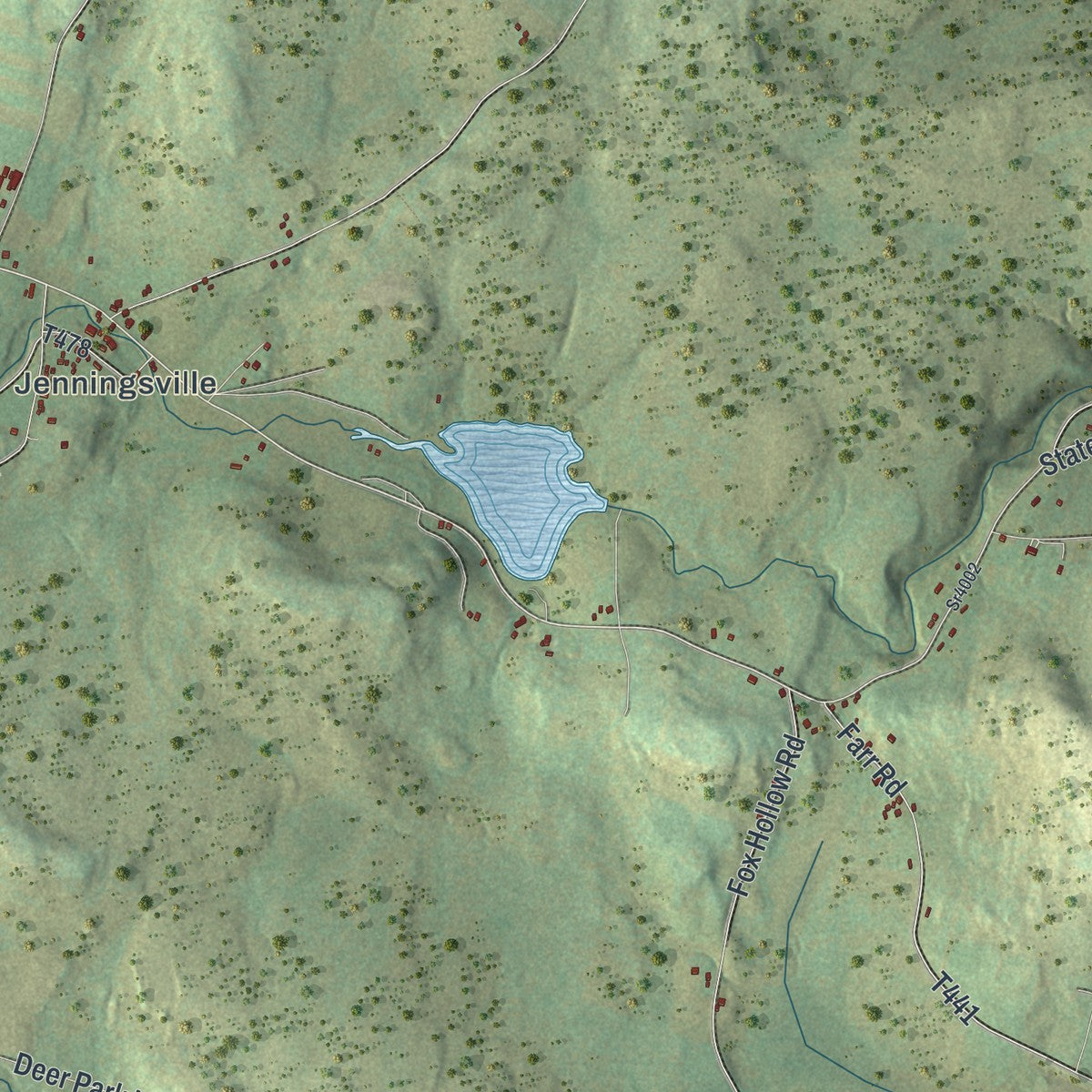 Second close-up of the map of Windham, Wyoming County, Pennsylvania print showing more streets and buildings