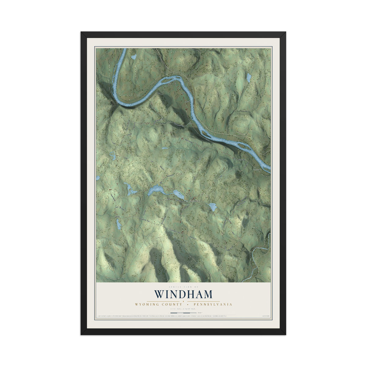 Map of Windham, Wyoming County, Pennsylvania, 12 x 18 inch print in a black wood frame