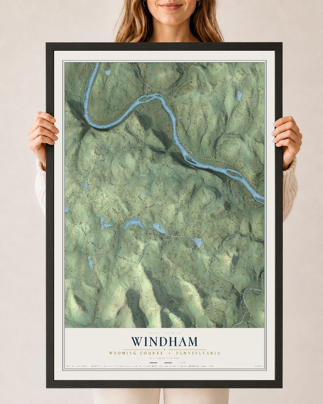 Map of Windham, Wyoming County, Pennsylvania, 24 x 36 inch print in a black wood frame