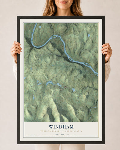Map of Windham, Wyoming County, Pennsylvania, 24 x 36 inch print in a black wood frame