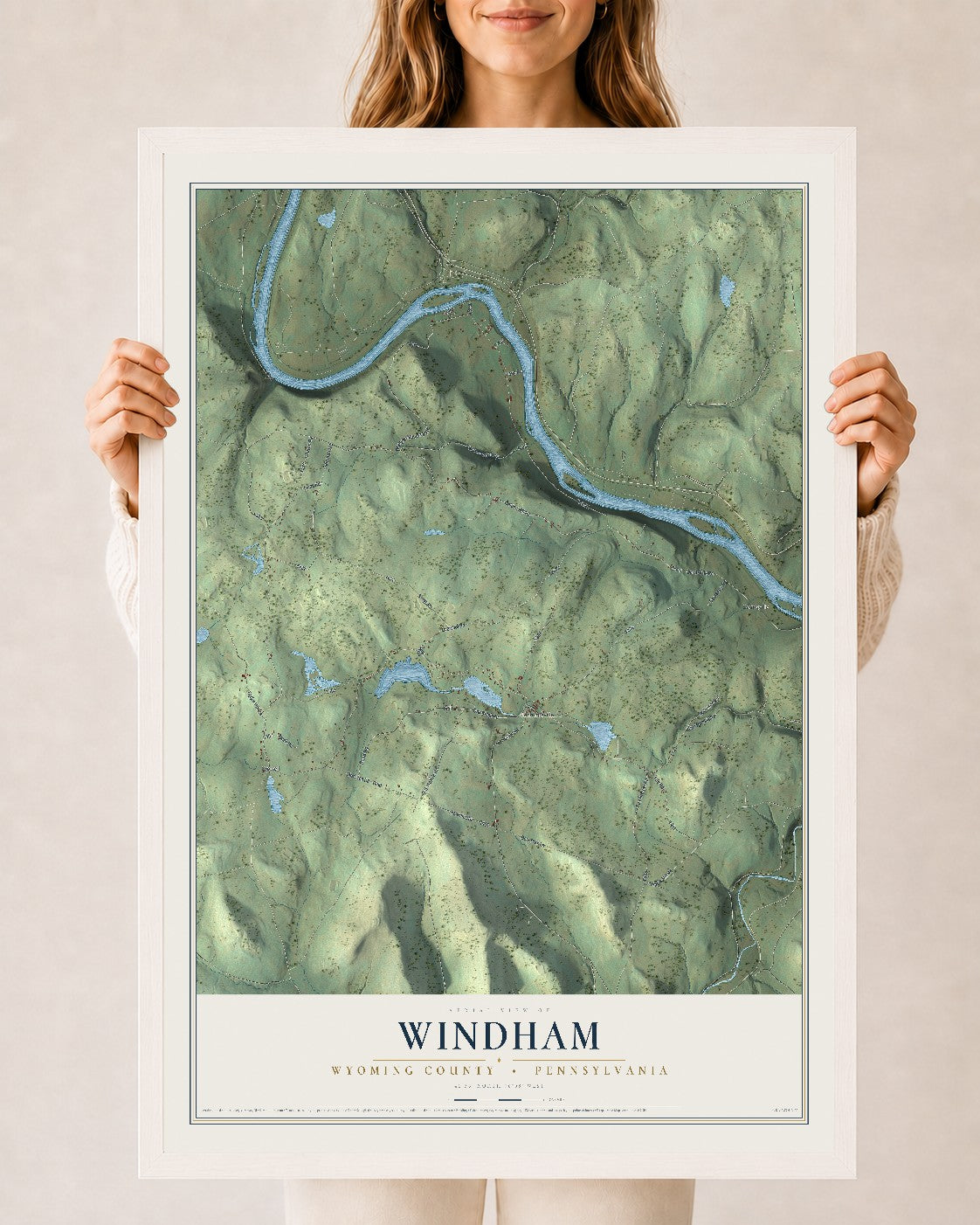 Map of Windham, Wyoming County, Pennsylvania, 24 x 36 inch print in a white wood frame