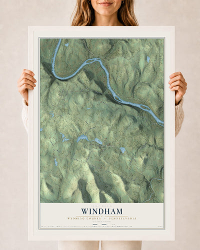 Map of Windham, Wyoming County, Pennsylvania, 24 x 36 inch print in a white wood frame
