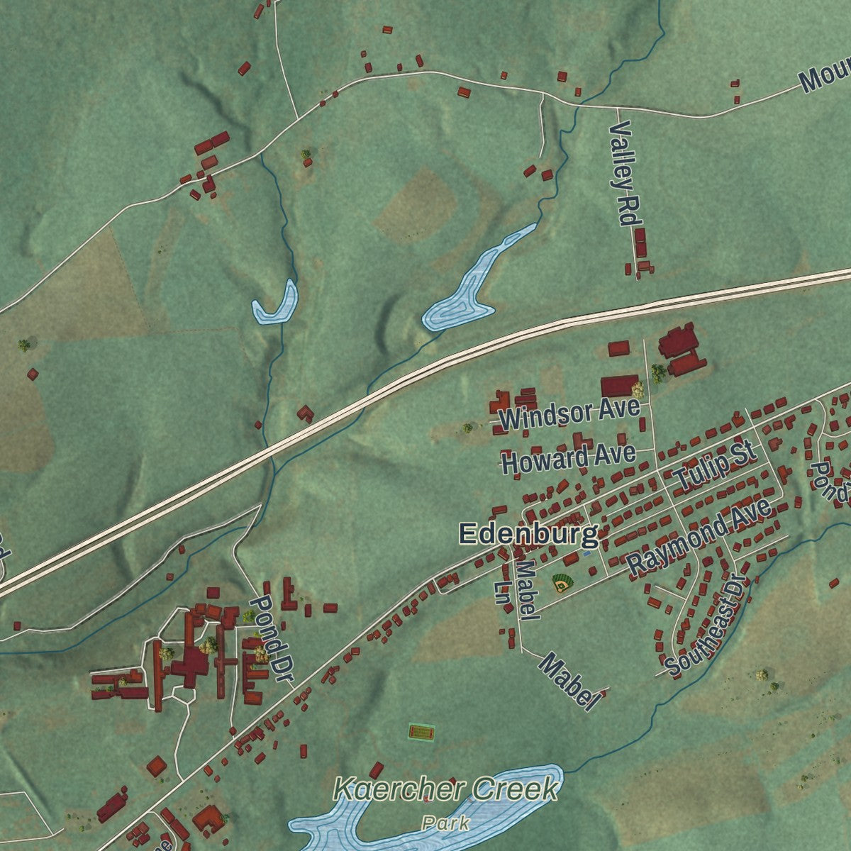 Second close-up of the map of Windsor, Berks County, Pennsylvania print showing more streets and buildings