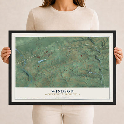 Map of Windsor, Berks County, Pennsylvania, 12 x 18 inch print in a black wood frame