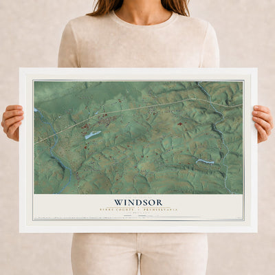 Map of Windsor, Berks County, Pennsylvania, 12 x 18 inch print in a white wood frame