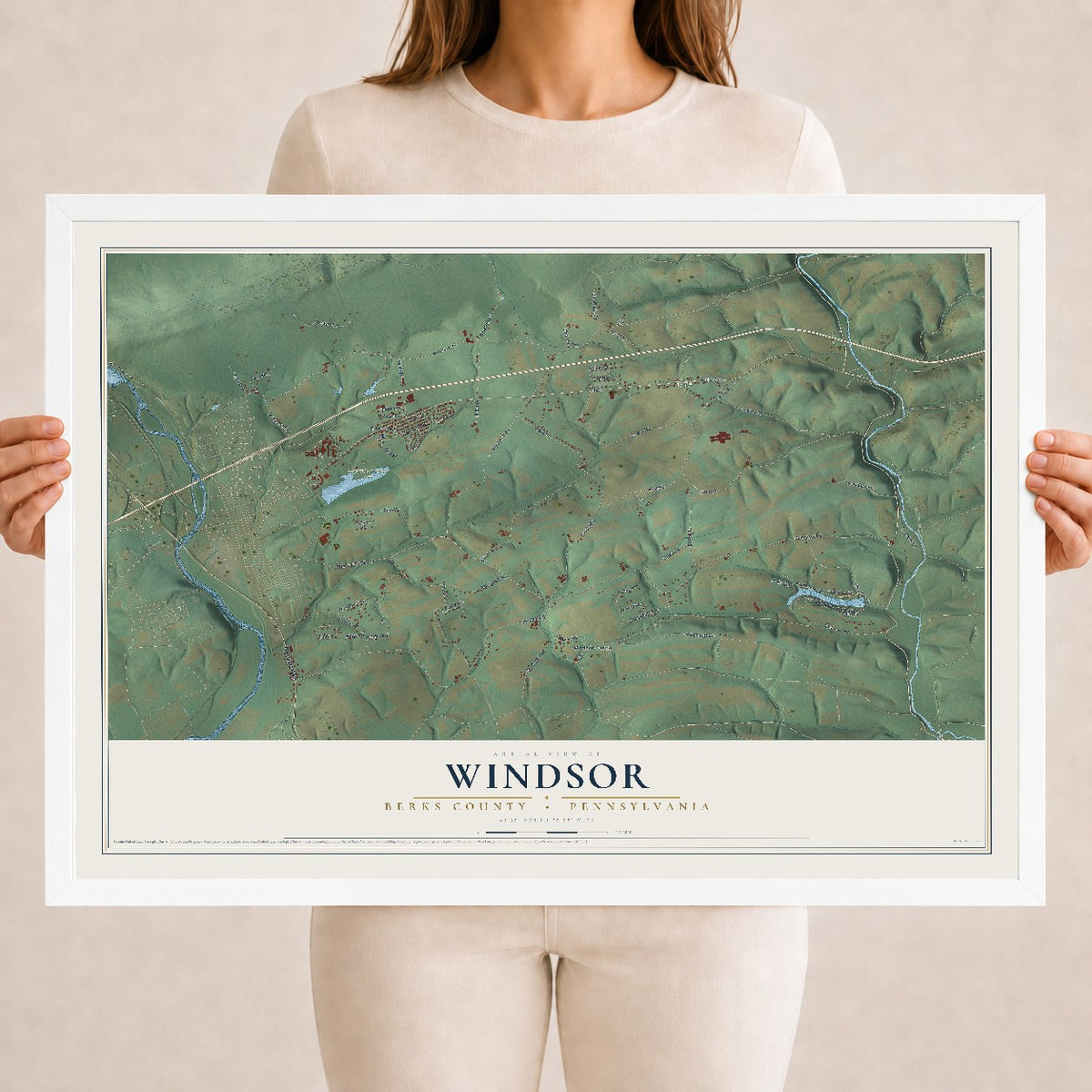 Map of Windsor, Berks County, Pennsylvania, 18 x 24 inch print in a white wood frame
