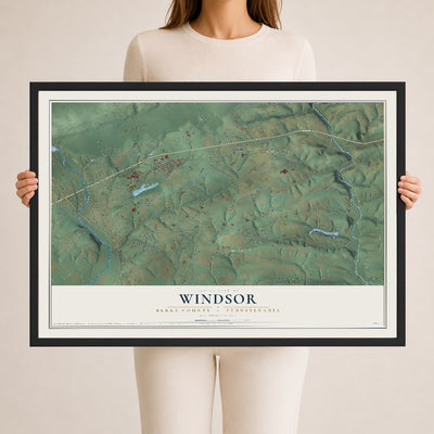 Map of Windsor, Berks County, Pennsylvania, 24 x 36 inch print in a black wood frame