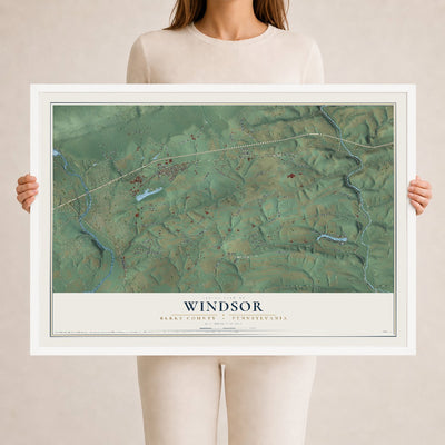 Map of Windsor, Berks County, Pennsylvania, 24 x 36 inch print in a white wood frame