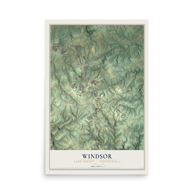 Map of Windsor, York County, Pennsylvania, 12 x 18 inch unframed archival matte print
