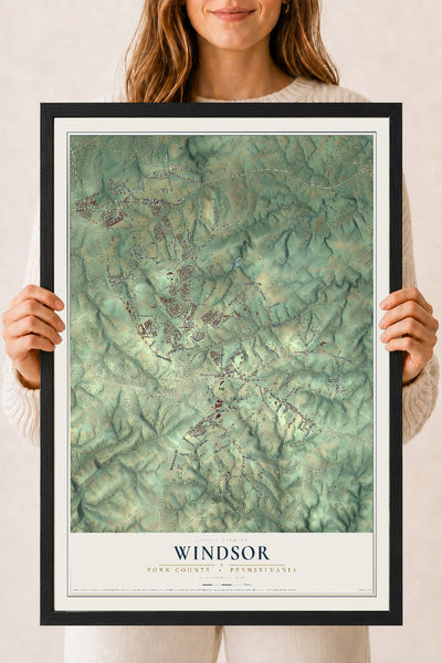 Map of Windsor, York County, Pennsylvania, 18 x 24 inch print in a black wood frame